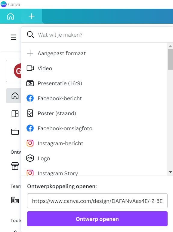 Canva ontwerp kopiëren naar ander team