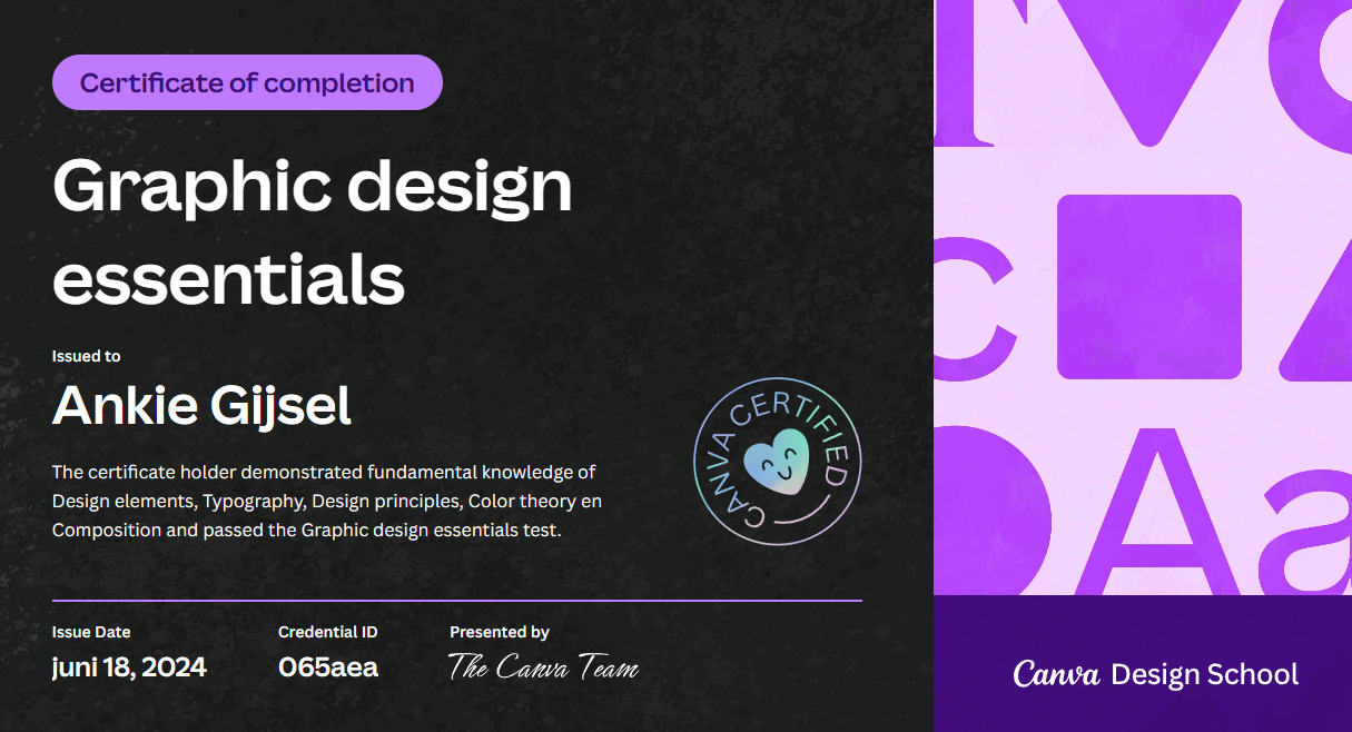 Graphic Design essentials Canva certificaat Graphic Design essentials Canva certificaat