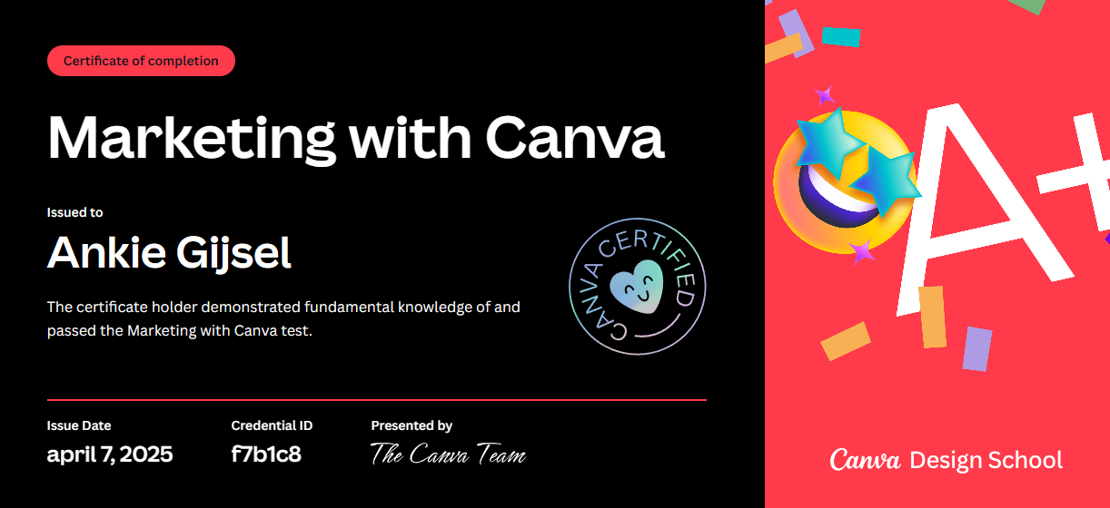 Marketing with Canva certificate Marketing with Canva certificate